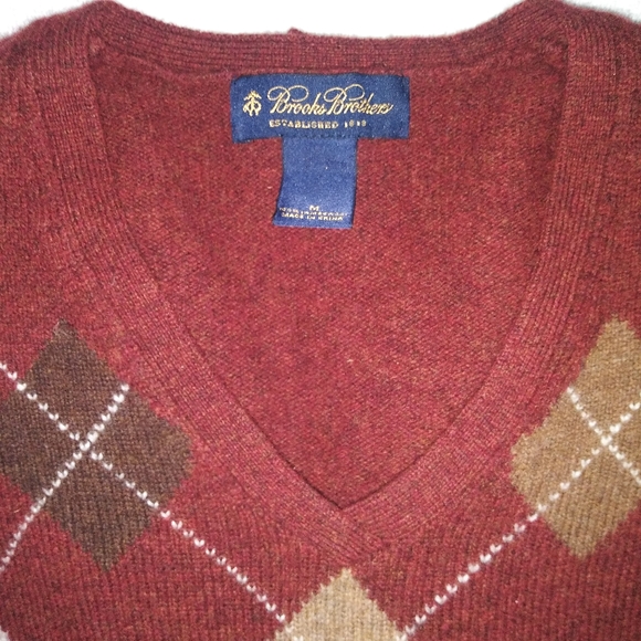 Brooks Brothers | Lambswool Argyle V-Neck Pullover Sweater Size Womens Medium - Picture 8 of 14